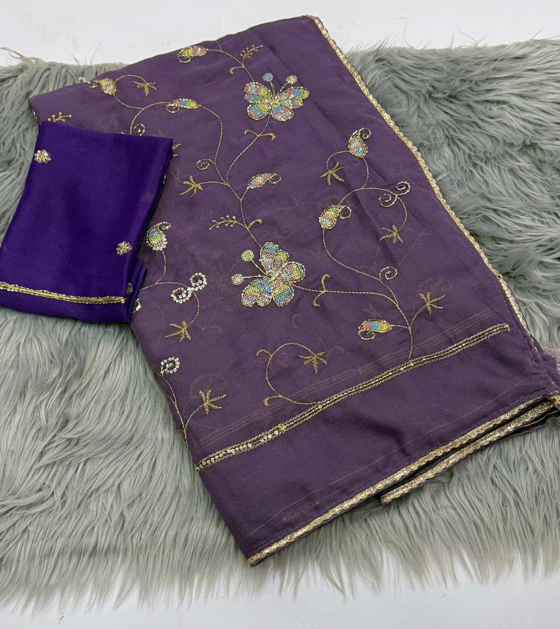 NN-2164 STAR GEORGETTE FABRIC SAREE WITH EMBROIDERY WORK WITH SEQUENCE WORK WITH CUTWORK WITH CONTRAST BLOUSE
