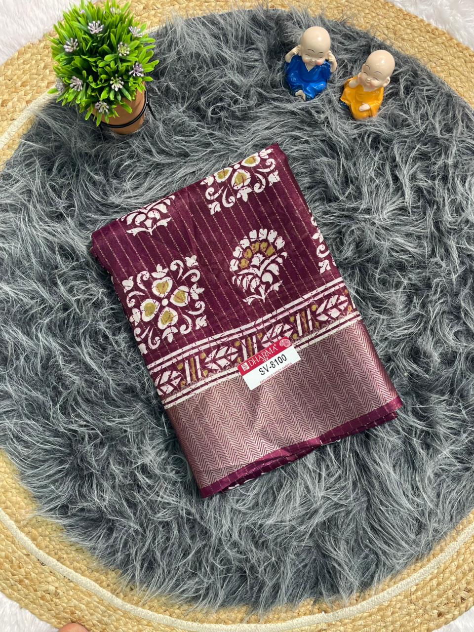 SV-8100 MAL COTTON FABRIC SAREE WITH BEAUTIFUL PALLU WITH BEAUTIFUL DESIGN ON BODY WITH BLOUSE
