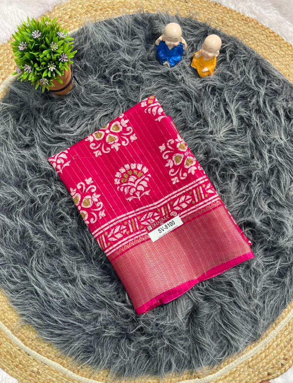 SV-8100 MAL COTTON FABRIC SAREE WITH BEAUTIFUL PALLU WITH BEAUTIFUL DESIGN ON BODY WITH BLOUSE
