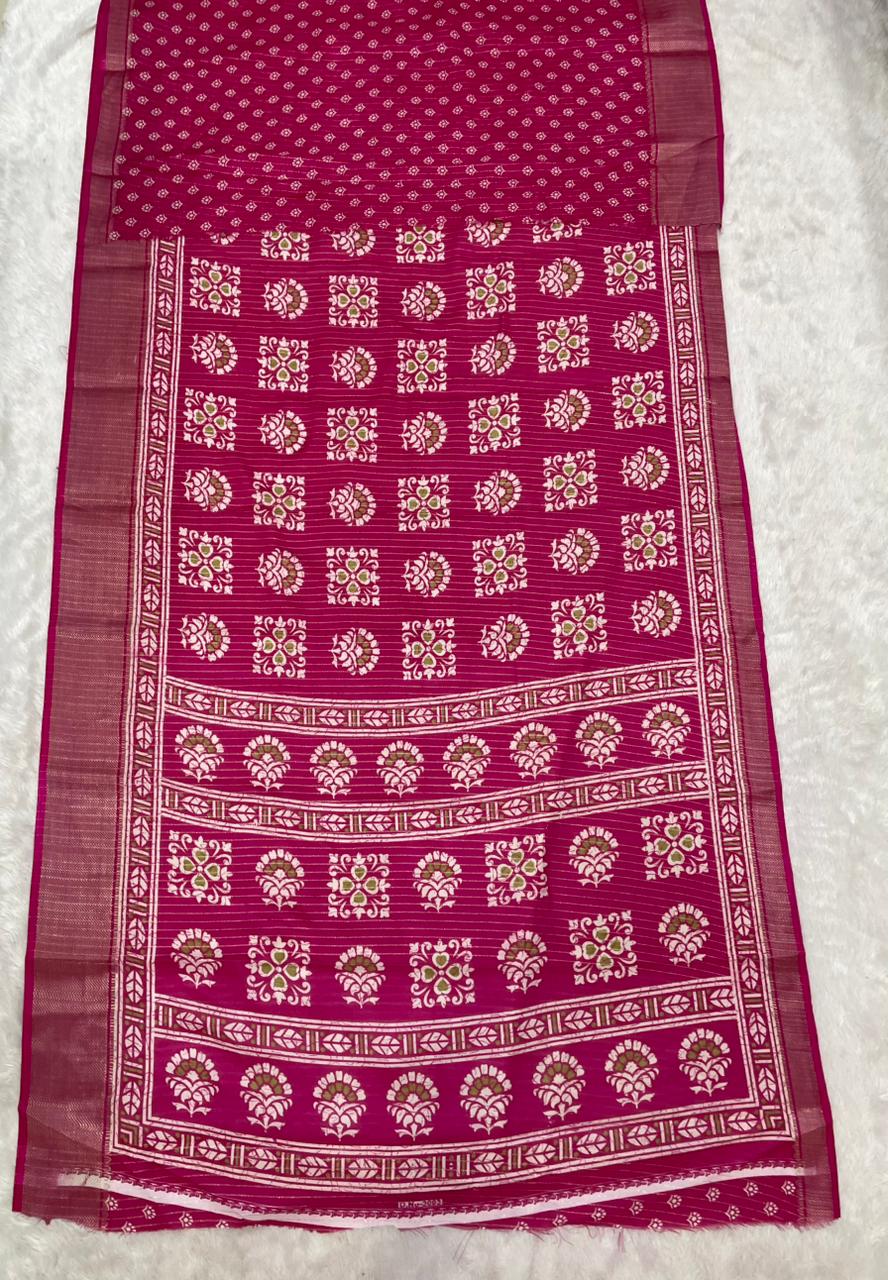 SV-8100 MAL COTTON FABRIC SAREE WITH BEAUTIFUL PALLU WITH BEAUTIFUL DESIGN ON BODY WITH BLOUSE
