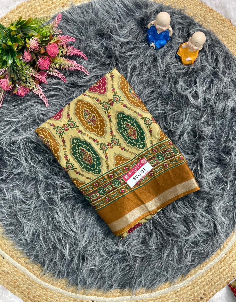SV-8103  MAL COTTON FABRIC SAREE WITH BEAUTIFUL PALLU WITH BEAUTIFUL DESIGN ON BODY WITH BLOUSE