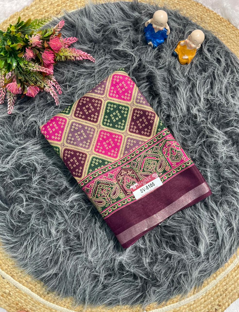 SV-8105  MAL COTTON FABRIC SAREE WITH BEAUTIFUL PALLU WITH BEAUTIFUL DESIGN ON BODY WITH BLOUSE