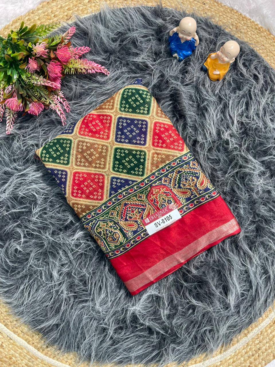SV-8105  MAL COTTON FABRIC SAREE WITH BEAUTIFUL PALLU WITH BEAUTIFUL DESIGN ON BODY WITH BLOUSE