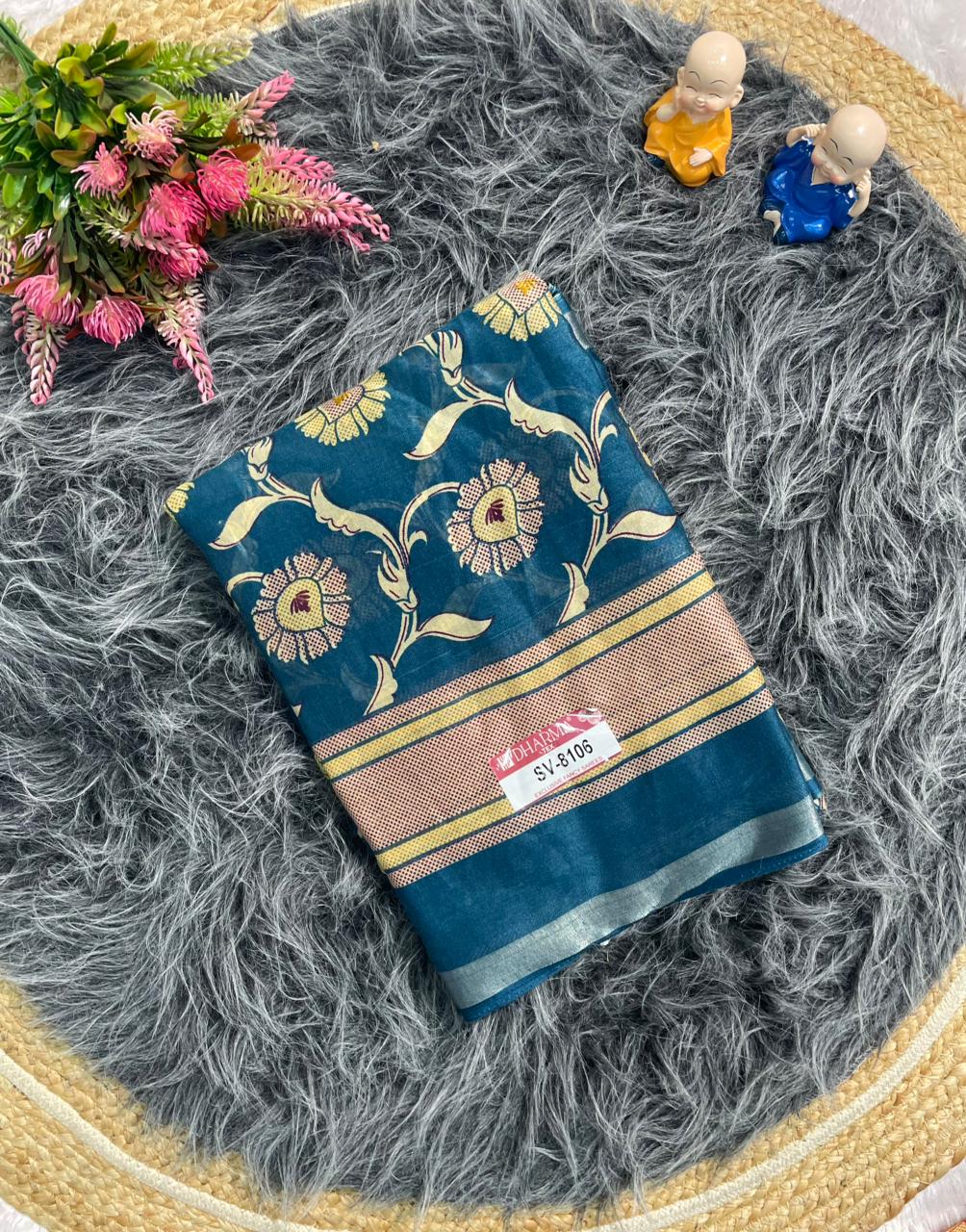 SV-8106  MAL COTTON FABRIC SAREE WITH BEAUTIFUL PALLU WITH JHAL DESIGN ON BODY WITH BLOUSE