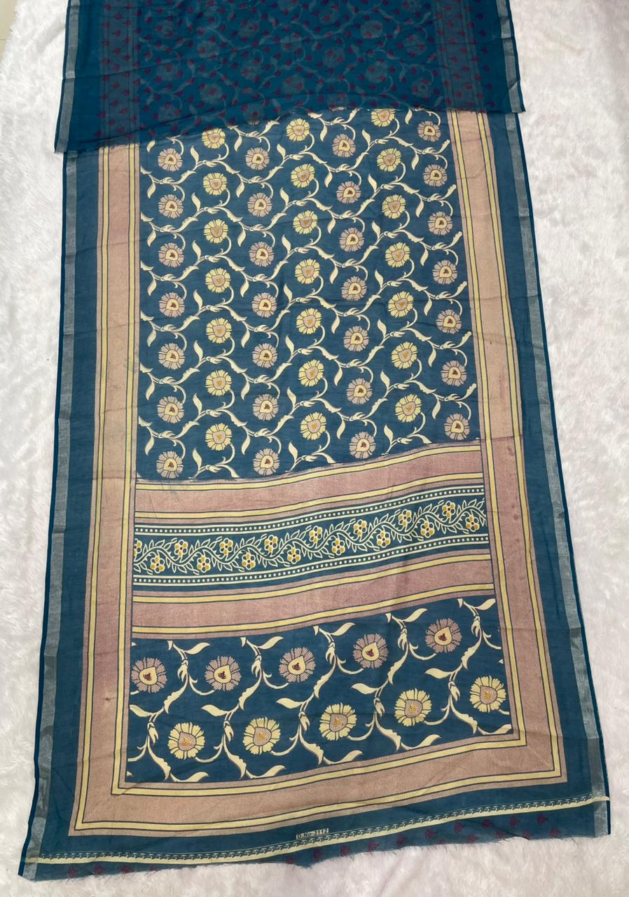 SV-8106  MAL COTTON FABRIC SAREE WITH BEAUTIFUL PALLU WITH JHAL DESIGN ON BODY WITH BLOUSE