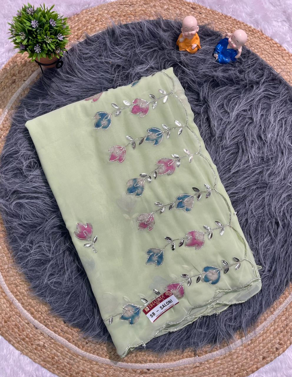 SB-SALONI STAR GEORGETTE FABRIC SAREE WITH AARI WORK WITH RIBIN WORK AND CUTWORK WITH BLOUSE