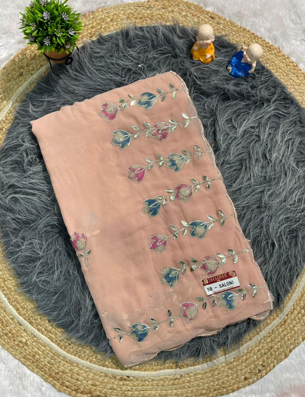 SB-SALONI STAR GEORGETTE FABRIC SAREE WITH AARI WORK WITH RIBIN WORK AND CUTWORK WITH BLOUSE
