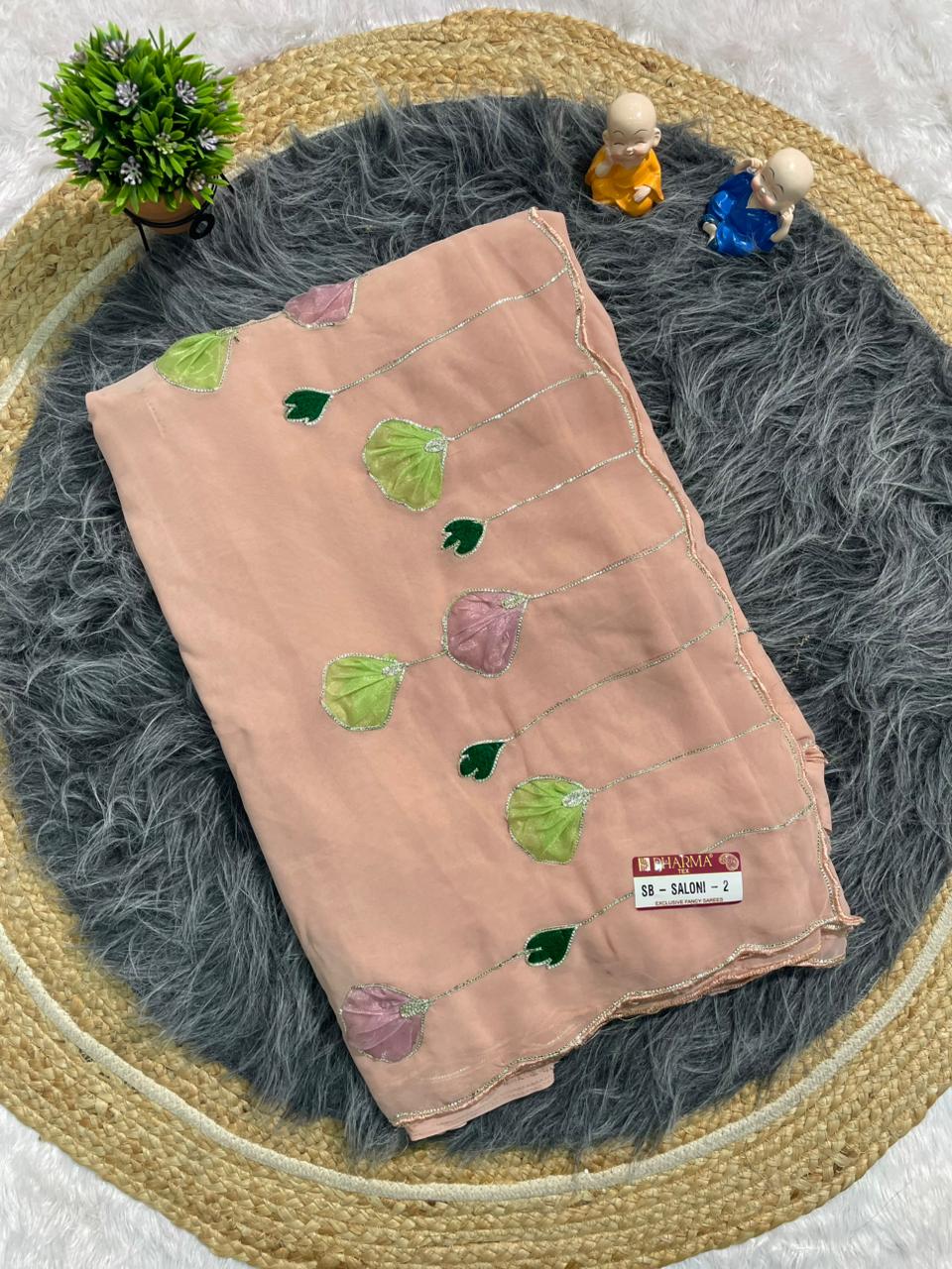 SB-SALONI-2 STAR GEORGETTE FABRIC SAREE WITH AARI WORK WITH RIBIN WORK AND CUTWORK WITH BLOUSE