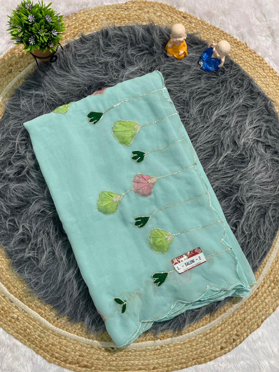 SB-SALONI-2 STAR GEORGETTE FABRIC SAREE WITH AARI WORK WITH RIBIN WORK AND CUTWORK WITH BLOUSE