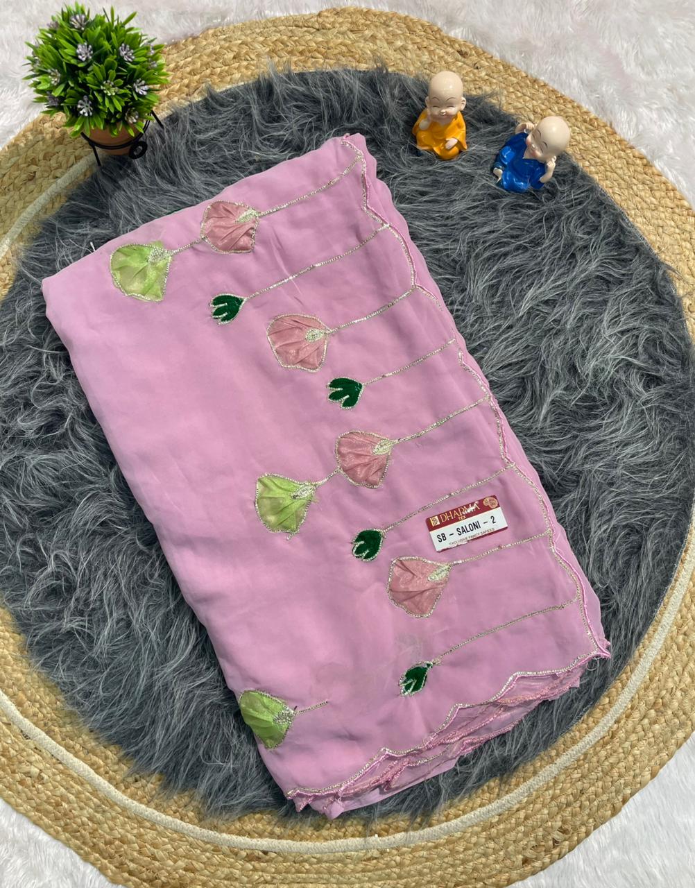 SB-SALONI-2 STAR GEORGETTE FABRIC SAREE WITH AARI WORK WITH RIBIN WORK AND CUTWORK WITH BLOUSE