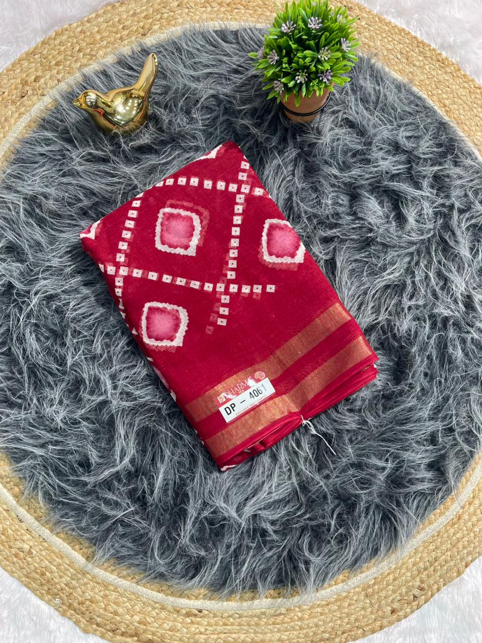 DP-4061 LINEN FABRIC SAREE WITH BEAUTIFUL RICH PALLU DESIGN WITH BLOUSE