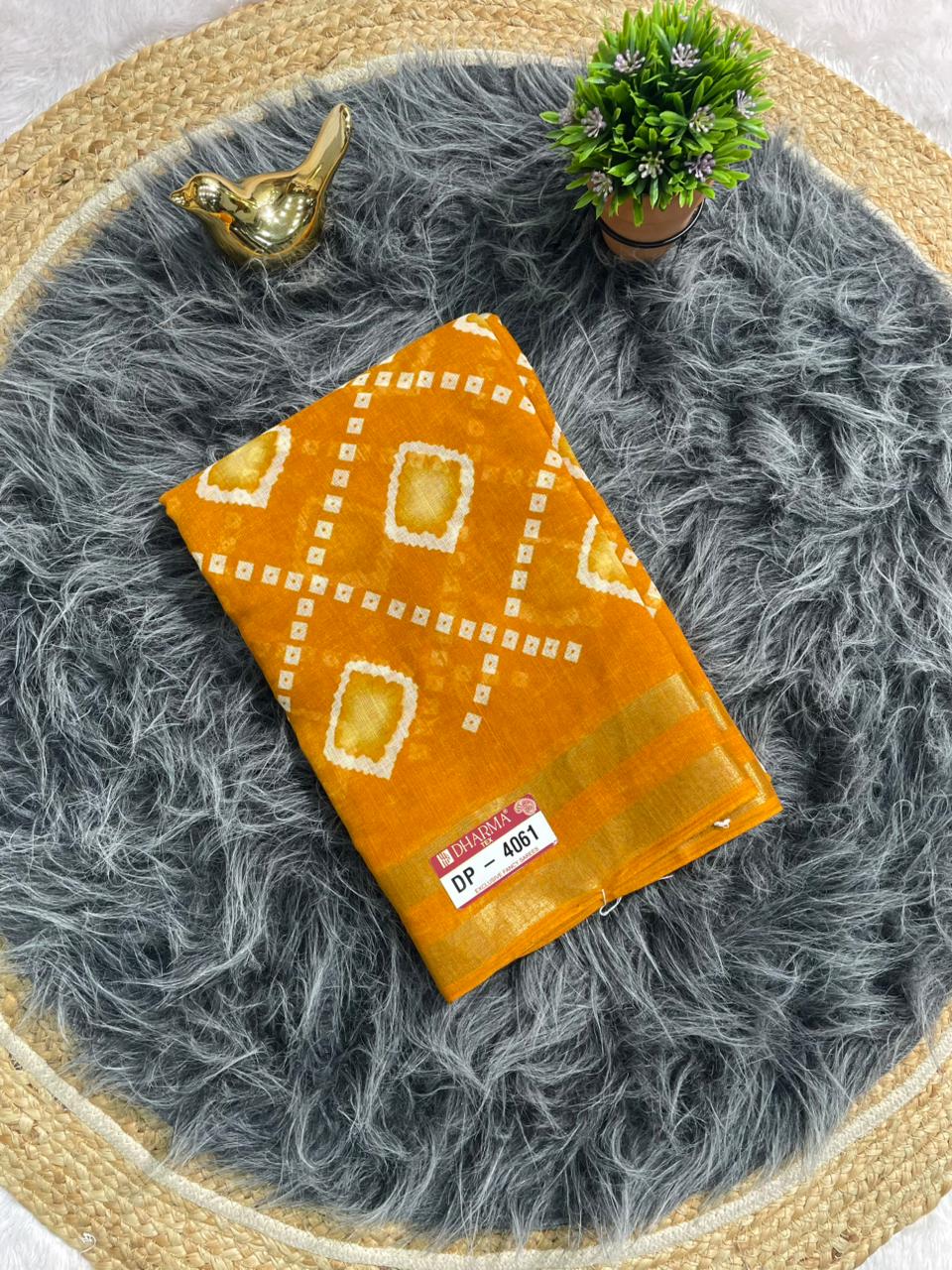 DP-4061 LINEN FABRIC SAREE WITH BEAUTIFUL RICH PALLU DESIGN WITH BLOUSE