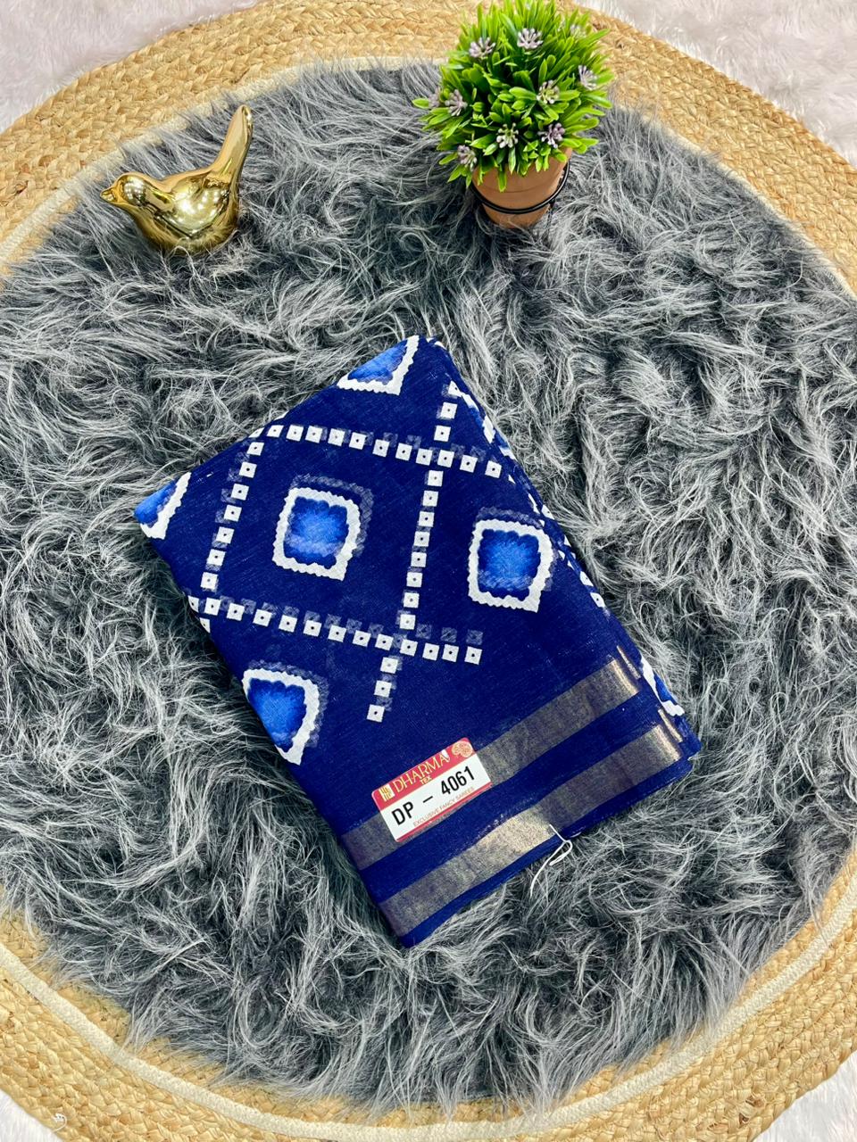 DP-4061 LINEN FABRIC SAREE WITH BEAUTIFUL RICH PALLU DESIGN WITH BLOUSE