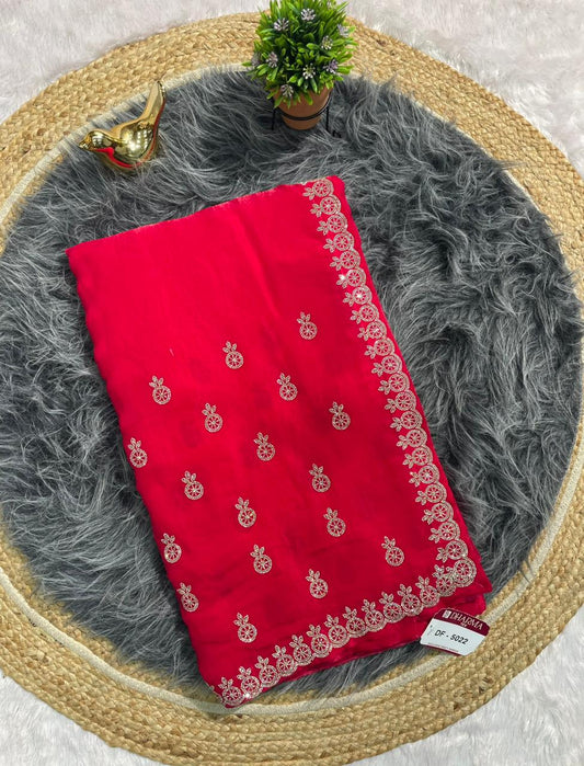 DF-5022 FENDI SATIN FABRIC SAREE WITH HEAVY JARKAN WORK WITH BEAUTIFUL DESIGN WITH FIRMA BLOUSE