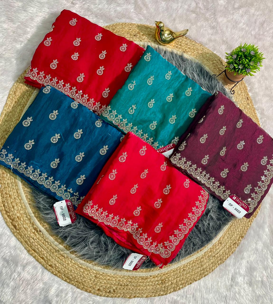 DF-5022 FENDI SATIN FABRIC SAREE WITH HEAVY JARKAN WORK WITH BEAUTIFUL DESIGN WITH FIRMA BLOUSE