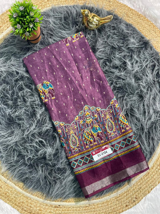 SV-8104 MAL COTTON FABRIC SAREE WITH BEAUTIFUL PALLU WITH GAJRAJ DESIGN ON BODY WITH BLOUSE