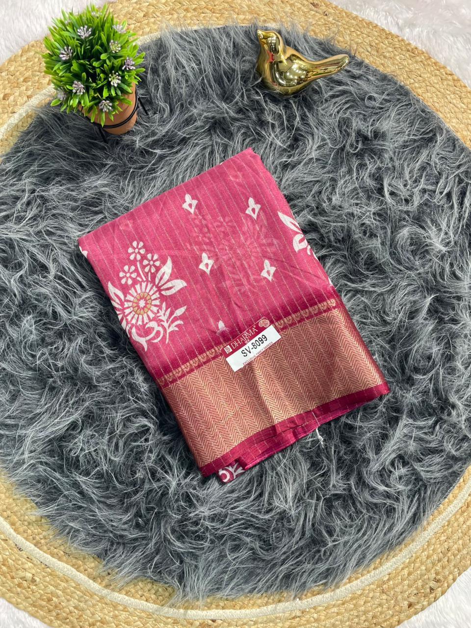 SV-8099 DOLA RIKO FABRIC SAREE WITH BEUATIFUL DESIGN WITH RICH PALLU WITH JACUARD BORDER AND BLOUSE