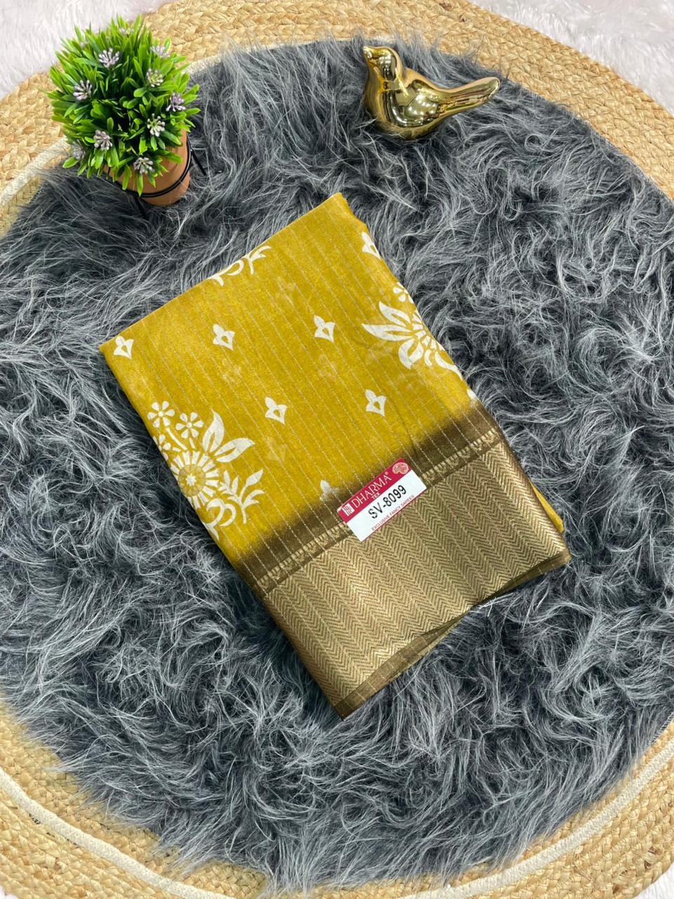 SV-8099 DOLA RIKO FABRIC SAREE WITH BEUATIFUL DESIGN WITH RICH PALLU WITH JACUARD BORDER AND BLOUSE