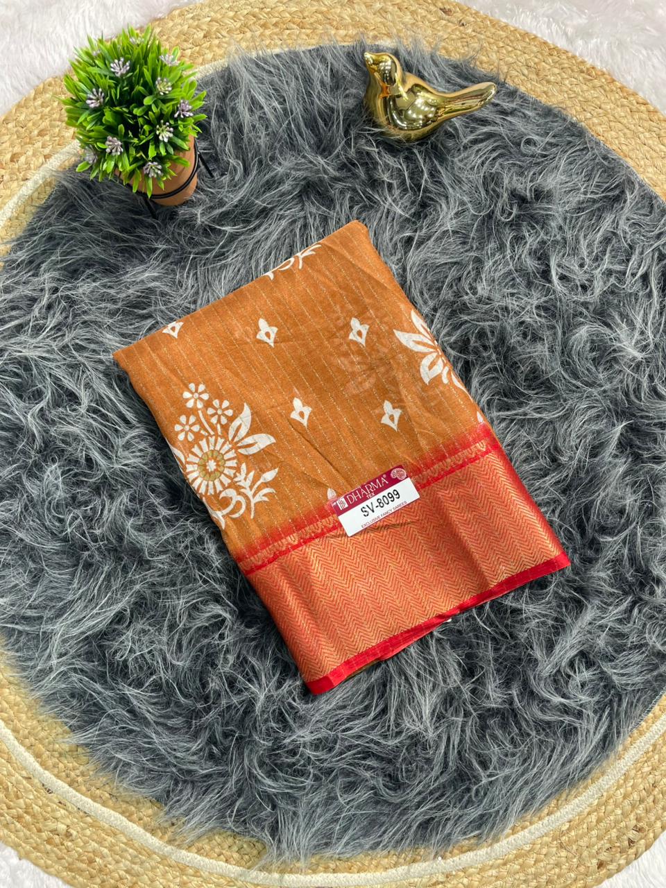SV-8099 DOLA RIKO FABRIC SAREE WITH BEUATIFUL DESIGN WITH RICH PALLU WITH JACUARD BORDER AND BLOUSE