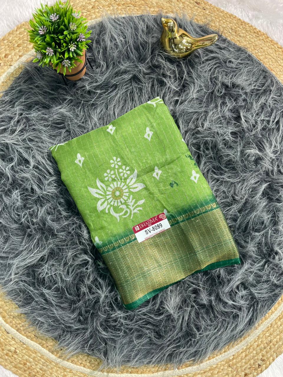 SV-8099 DOLA RIKO FABRIC SAREE WITH BEUATIFUL DESIGN WITH RICH PALLU WITH JACUARD BORDER AND BLOUSE