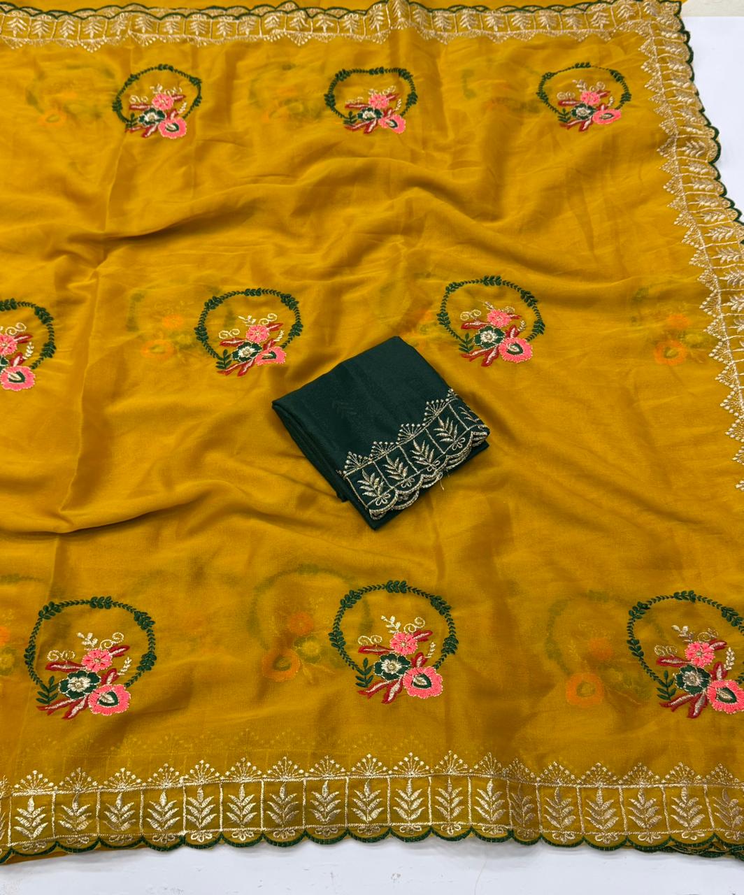 NN-2156 STAR GEORGETTE FABRIC SAREE WITH BEAUTIFUL DESIGN WITH EMBROIDERY WORK WITH CUTWORK BORDER WITH CONTRAST BLOUSE