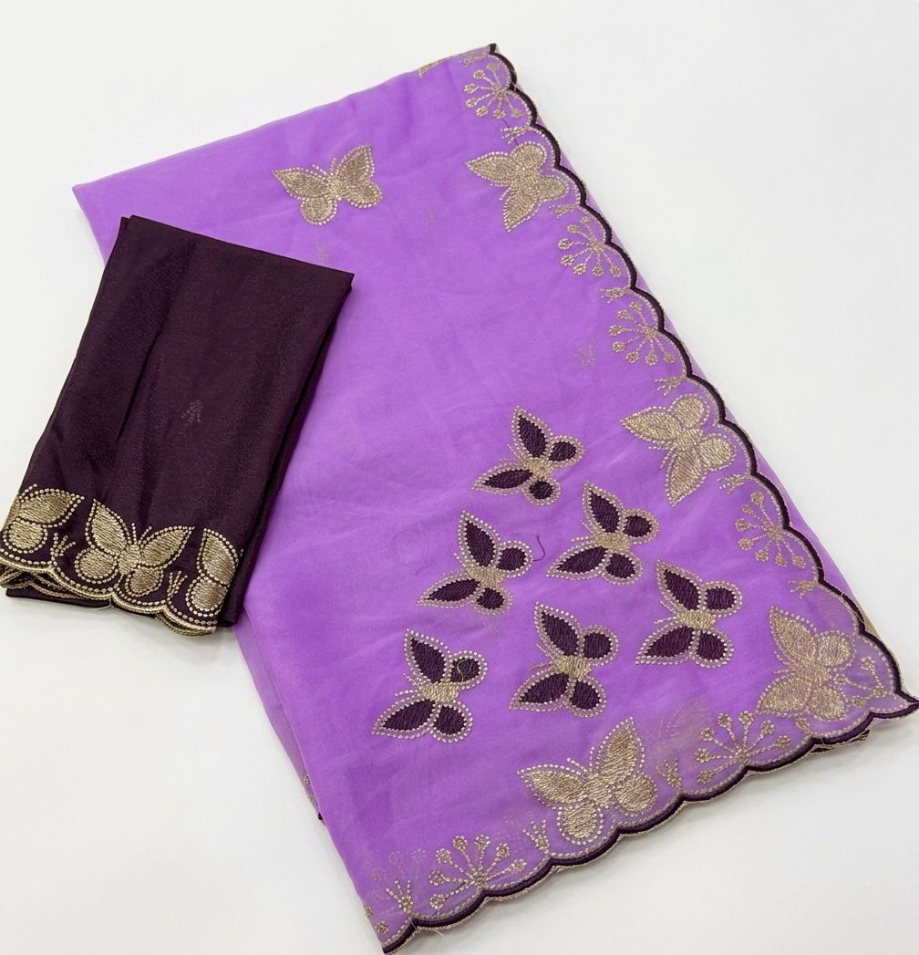 NN-2158 STAR GEORGETTE FABRIC SAREE WITH EMBROIDERY WORK WITH BEAUTIFUL DESIGN WITH CUTWORK BORDER WITH CONTRAST BUTTI BLOUSE