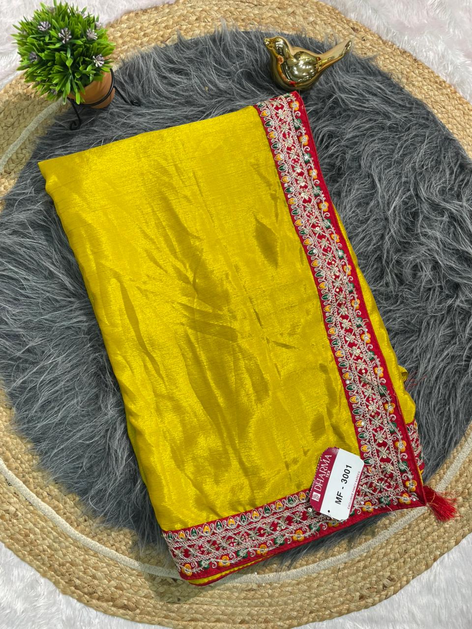 MF-3001 CHINON FABRIC SAREE WITH EMBROIDERY WORK WITH CODING WORK WITH SEQUENCE WORK WITH HEAVY BLOUSE