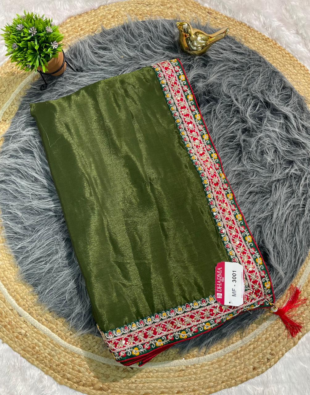 MF-3001 CHINON FABRIC SAREE WITH EMBROIDERY WORK WITH CODING WORK WITH SEQUENCE WORK WITH HEAVY BLOUSE