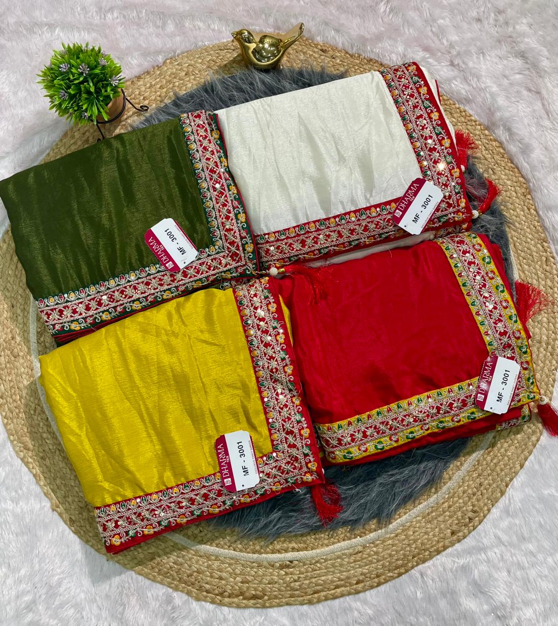 MF-3001 CHINON FABRIC SAREE WITH EMBROIDERY WORK WITH CODING WORK WITH SEQUENCE WORK WITH HEAVY BLOUSE