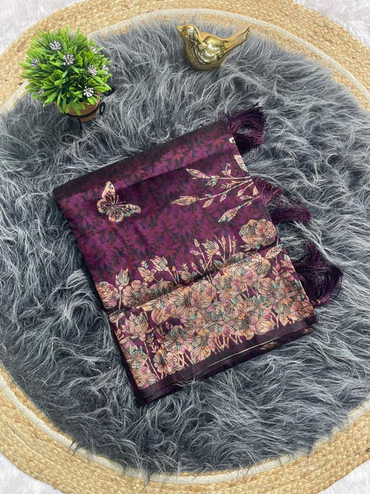 AJ-MITALI SOFT SILK FABRIC SAREE WITH BEAUTIFUL BUTTERFLY DESIGN WITH PREMIUM ZARI WORK WITH TRENDING SAREE WITH BROCADE BLOUSE