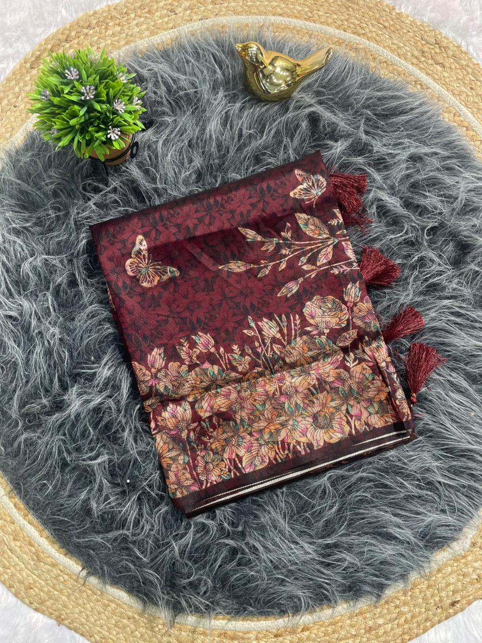 AJ-MITALI SOFT SILK FABRIC SAREE WITH BEAUTIFUL BUTTERFLY DESIGN WITH PREMIUM ZARI WORK WITH TRENDING SAREE WITH BROCADE BLOUSE
