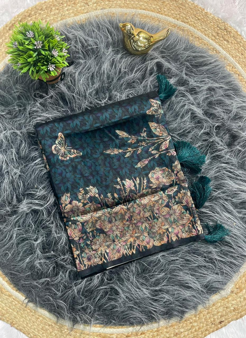 AJ-MITALI SOFT SILK FABRIC SAREE WITH BEAUTIFUL BUTTERFLY DESIGN WITH PREMIUM ZARI WORK WITH TRENDING SAREE WITH BROCADE BLOUSE