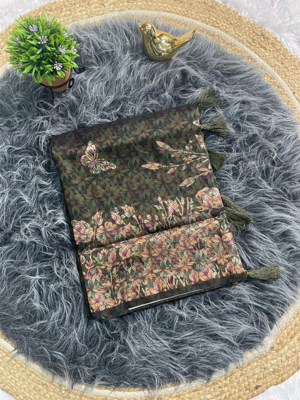 AJ-MITALI SOFT SILK FABRIC SAREE WITH BEAUTIFUL BUTTERFLY DESIGN WITH PREMIUM ZARI WORK WITH TRENDING SAREE WITH BROCADE BLOUSE