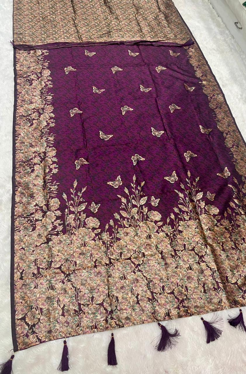 AJ-MITALI SOFT SILK FABRIC SAREE WITH BEAUTIFUL BUTTERFLY DESIGN WITH PREMIUM ZARI WORK WITH TRENDING SAREE WITH BROCADE BLOUSE