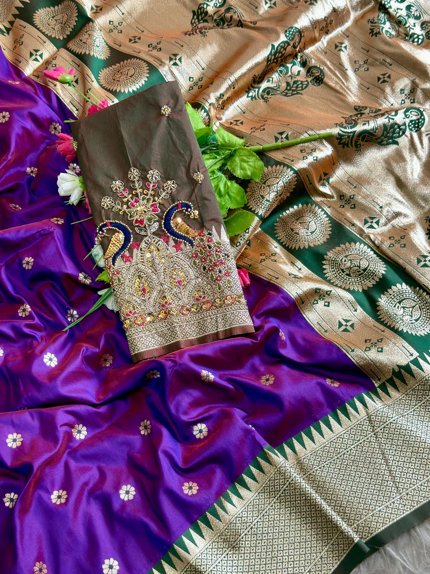 SA-7097 SOFT SILK FABRIC SAREE WITH RICH LOOK DESIGN WITH BEAUTIFUL PEACOCK DESIGN WITH GOLDEN ZARI WORK ON SAREE WITH HEAVY HANDWORK BLOUSE