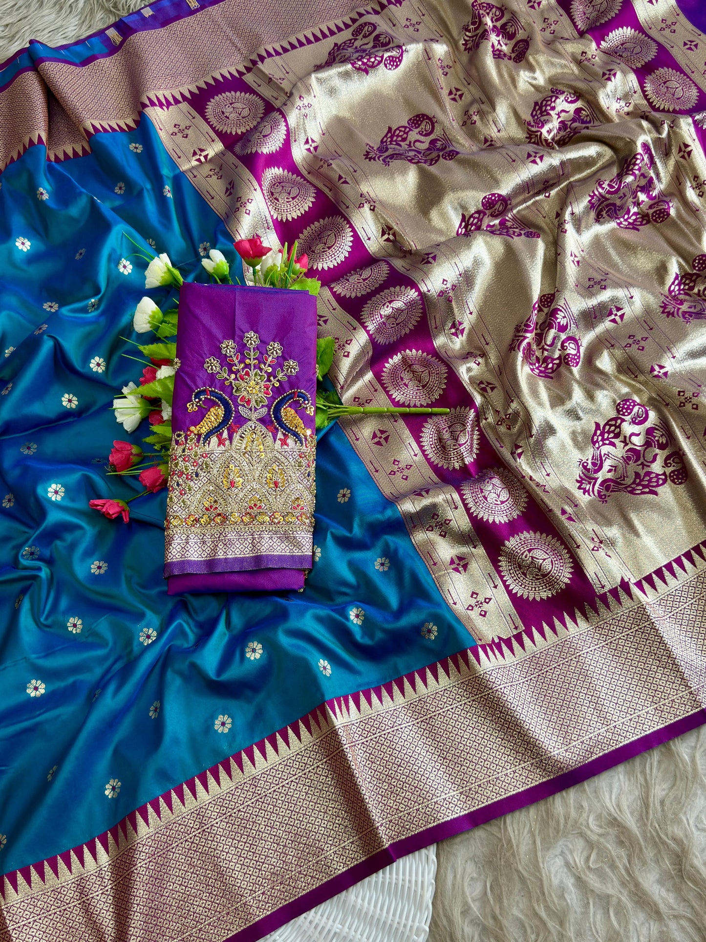 SA-7097 SOFT SILK FABRIC SAREE WITH RICH LOOK DESIGN WITH BEAUTIFUL PEACOCK DESIGN WITH GOLDEN ZARI WORK ON SAREE WITH HEAVY HANDWORK BLOUSE