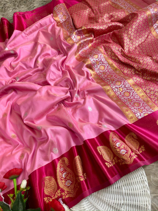 SA-7090 SOFT SILK FABRIC SAREE WITH BEAUTIFUL HEAVY DESIGN ON PALLU WITH SATIN BORDER WITH BLOUSE