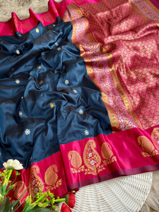 SA-7090 SOFT SILK FABRIC SAREE WITH BEAUTIFUL HEAVY DESIGN ON PALLU WITH SATIN BORDER WITH BLOUSE