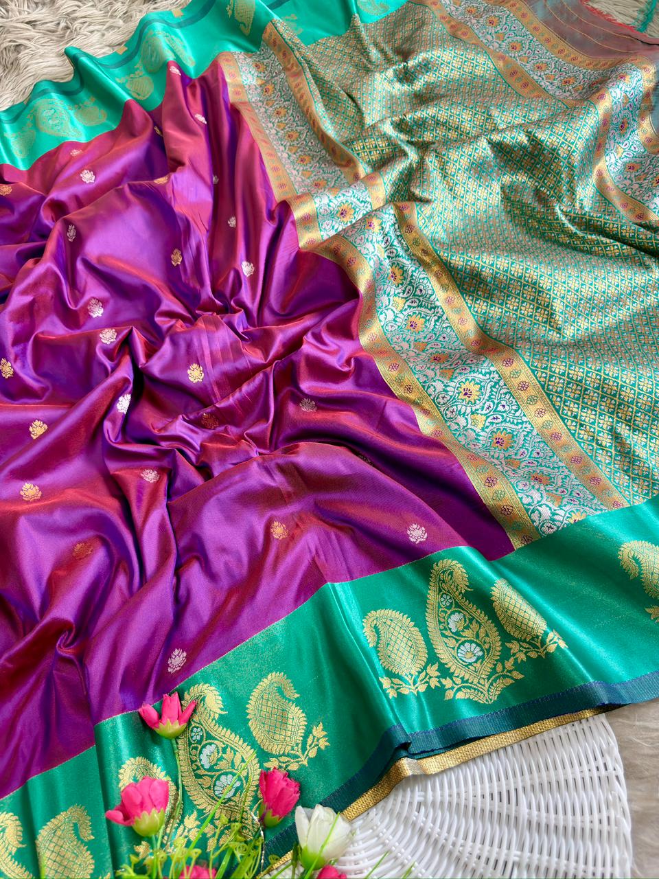 SA-7090 SOFT SILK FABRIC SAREE WITH BEAUTIFUL HEAVY DESIGN ON PALLU WITH SATIN BORDER WITH BLOUSE