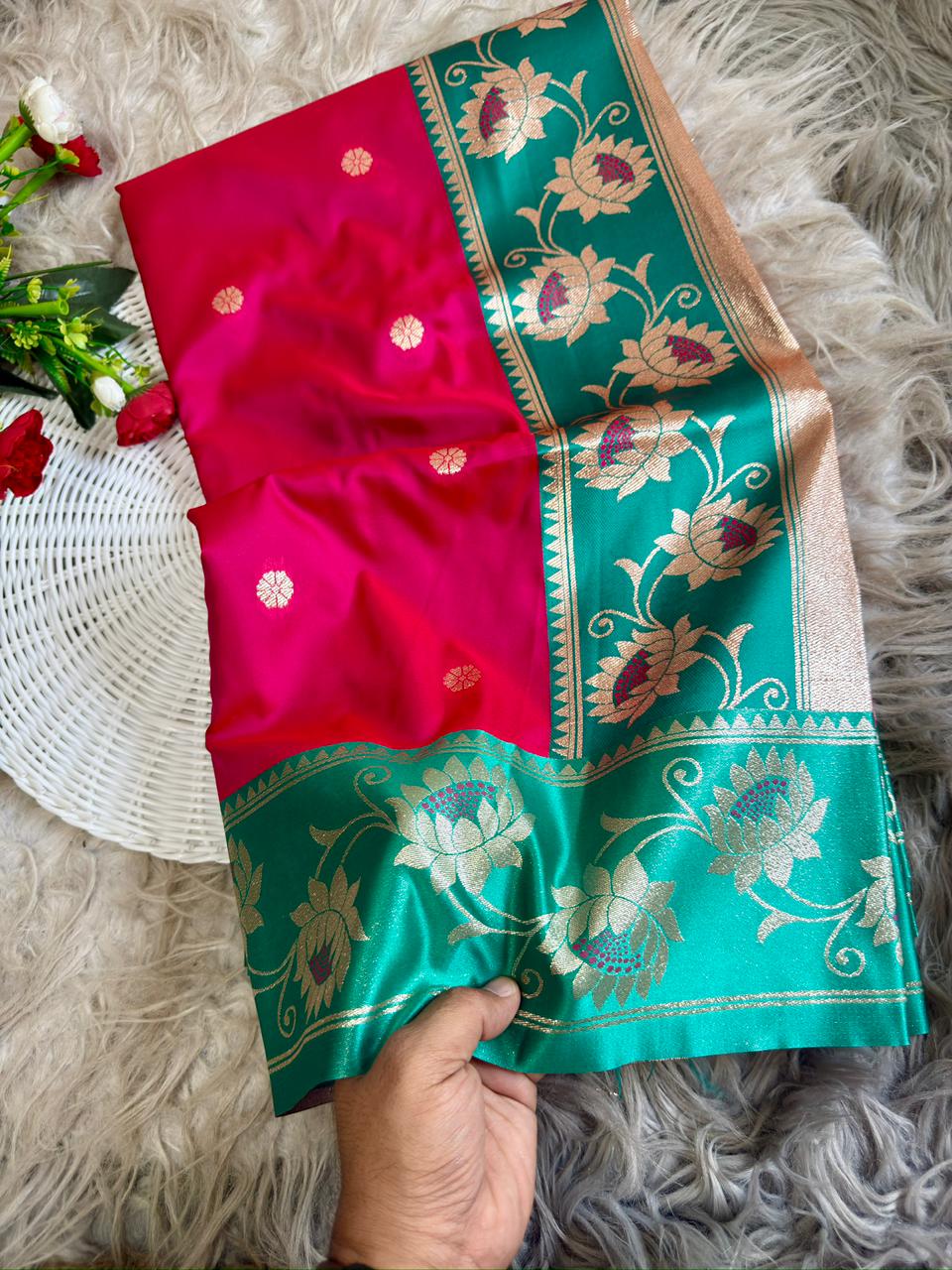 SA-7091 SOFTS SILK FABRIC SAREE  WITH BEAUTFUL PAITNAI DESIGN WITH BEAUTIFL PAITHANI DESIGN ON PALLU WITH BLOUSE