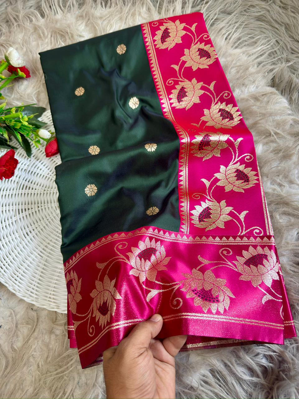 SA-7091 SOFTS SILK FABRIC SAREE  WITH BEAUTFUL PAITNAI DESIGN WITH BEAUTIFL PAITHANI DESIGN ON PALLU WITH BLOUSE