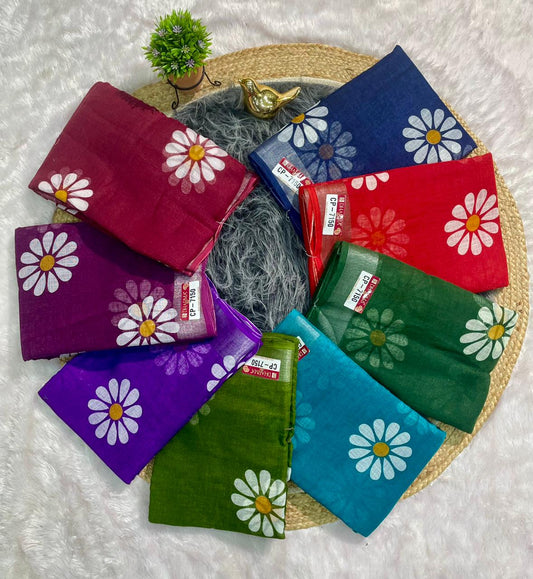 CP-7150 LINEN COTTON FABRIC SAREE WITH BEAUTIFUL PALLU WITH FLOWER DESIGN WITH BLOUSE