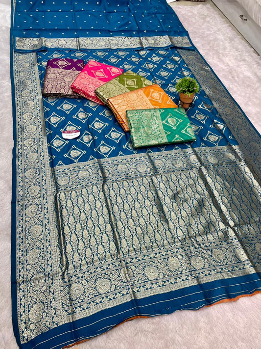 AJ-RATAN RAJ LITCHI KOTA FABRIC SAREE WITH RICH PALLU DESIGN WITH BANARSHI ZARI WORK WITH BUTTI BLOUSE
