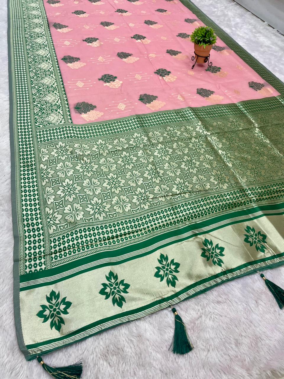 AJ-KIANA SOFT KOTA FABRIC SAREE WITH LAGNI PATTA DESIGN WITH RICH PALLU DESIGN WITH CONTRAST PALLU AND BLOUSE WITH BUTTI BLOUSE