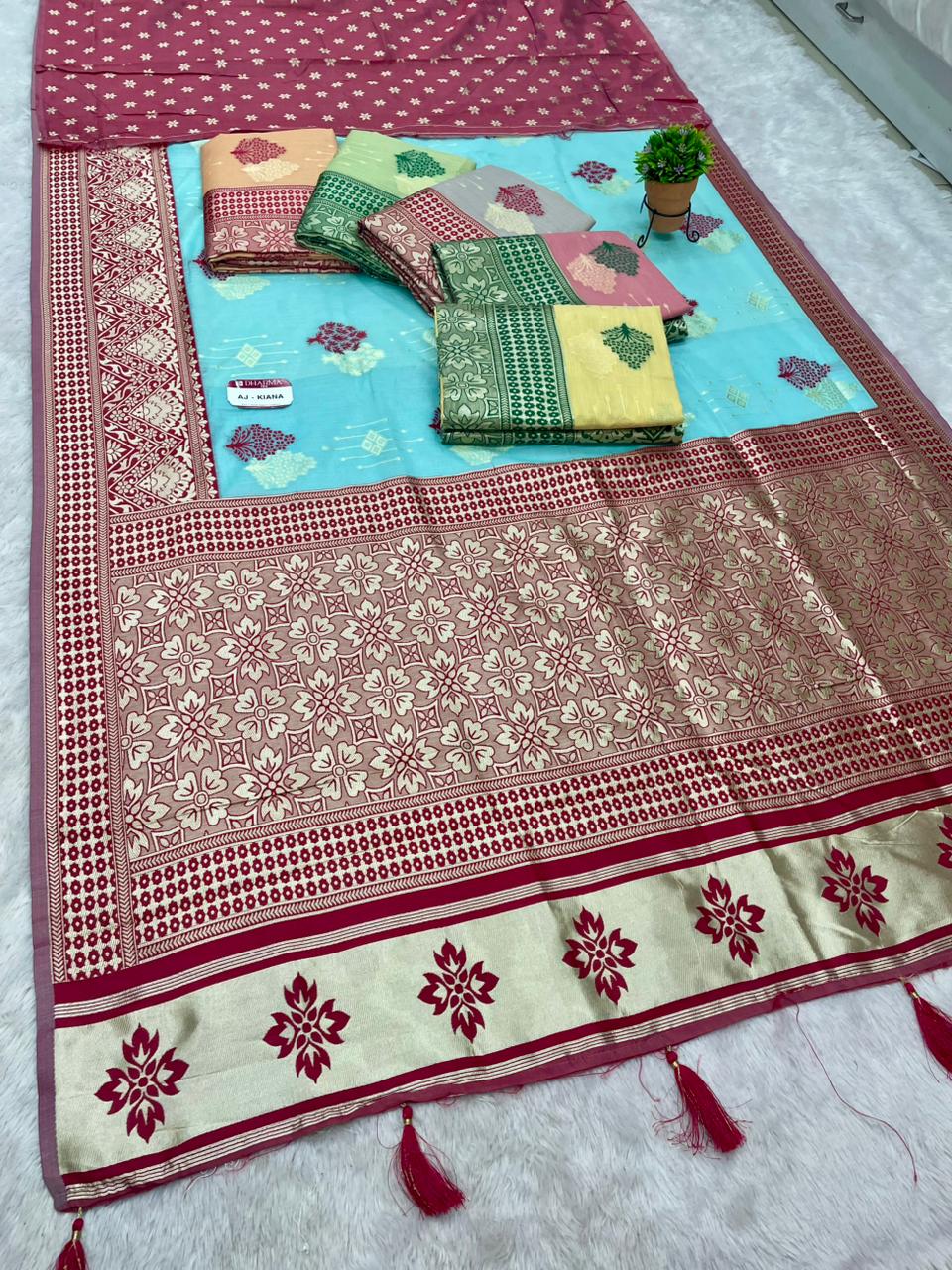 AJ-KIANA SOFT KOTA FABRIC SAREE WITH LAGNI PATTA DESIGN WITH RICH PALLU DESIGN WITH CONTRAST PALLU AND BLOUSE WITH BUTTI BLOUSE