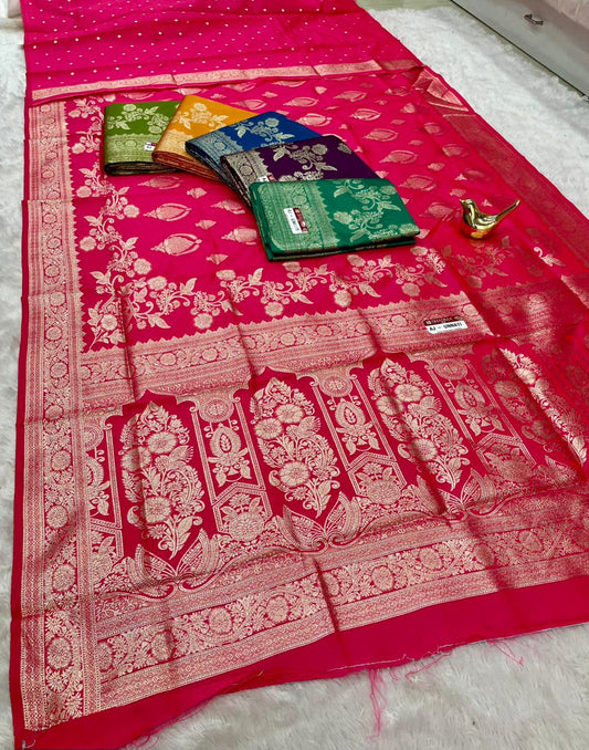 AJ-UNNATI LITCHI KOTA FABRIC SAREE WITH RICH PALLU DESIGN WITH BANARSHI ZAREE WORK WITH BUTTI BLOUSE