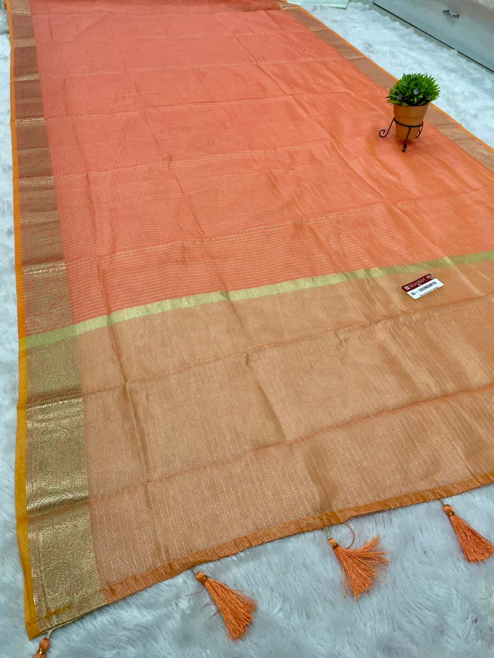 AJ-SOUNDARYA SILK FABRIC SAREE WITH BEAUTIFUL DESIGN WITH CHECKS DESIGN ALL OVER ON SREE WITH TASSELS