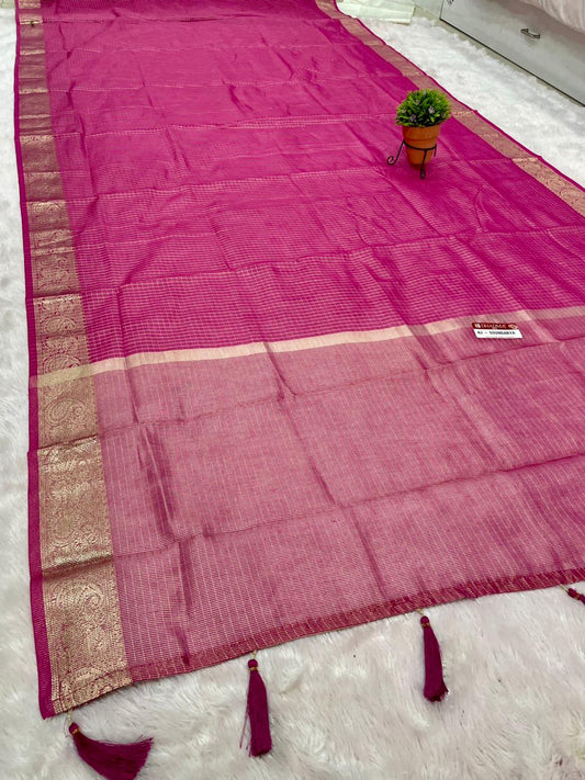 AJ-SOUNDARYA SILK FABRIC SAREE WITH BEAUTIFUL DESIGN WITH CHECKS DESIGN ALL OVER ON SREE WITH TASSELS
