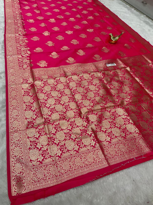 AJ-KUSUM LITCHI KOTA FABRIC SAREE WITH BANARSHI ZARI WORK WITH RICH PALLU DESIGN WITH BEAUTIFUL FLOWER DESIGN WITH BUTTI BLOUSE