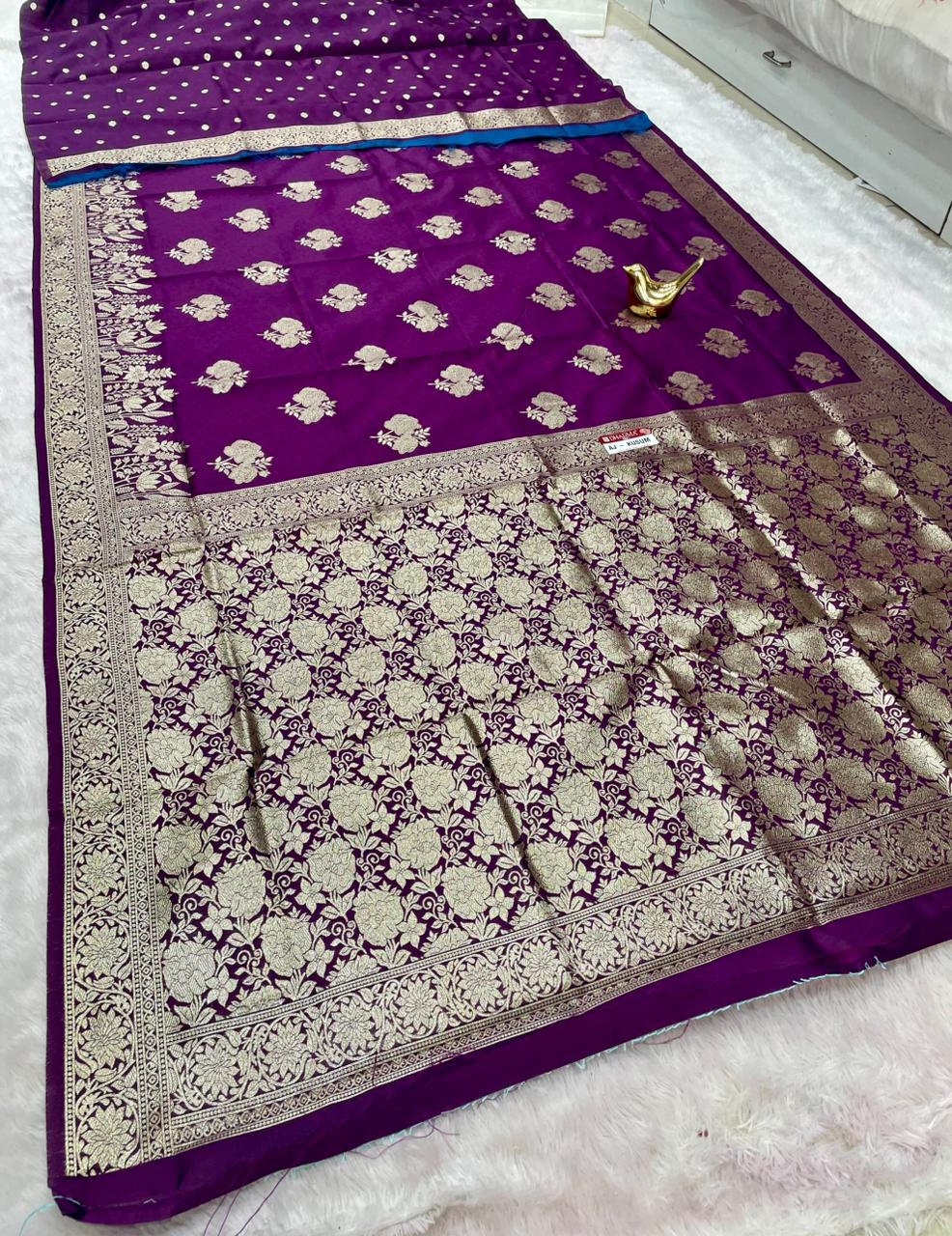 AJ-KUSUM LITCHI KOTA FABRIC SAREE WITH BANARSHI ZARI WORK WITH RICH PALLU DESIGN WITH BEAUTIFUL FLOWER DESIGN WITH BUTTI BLOUSE